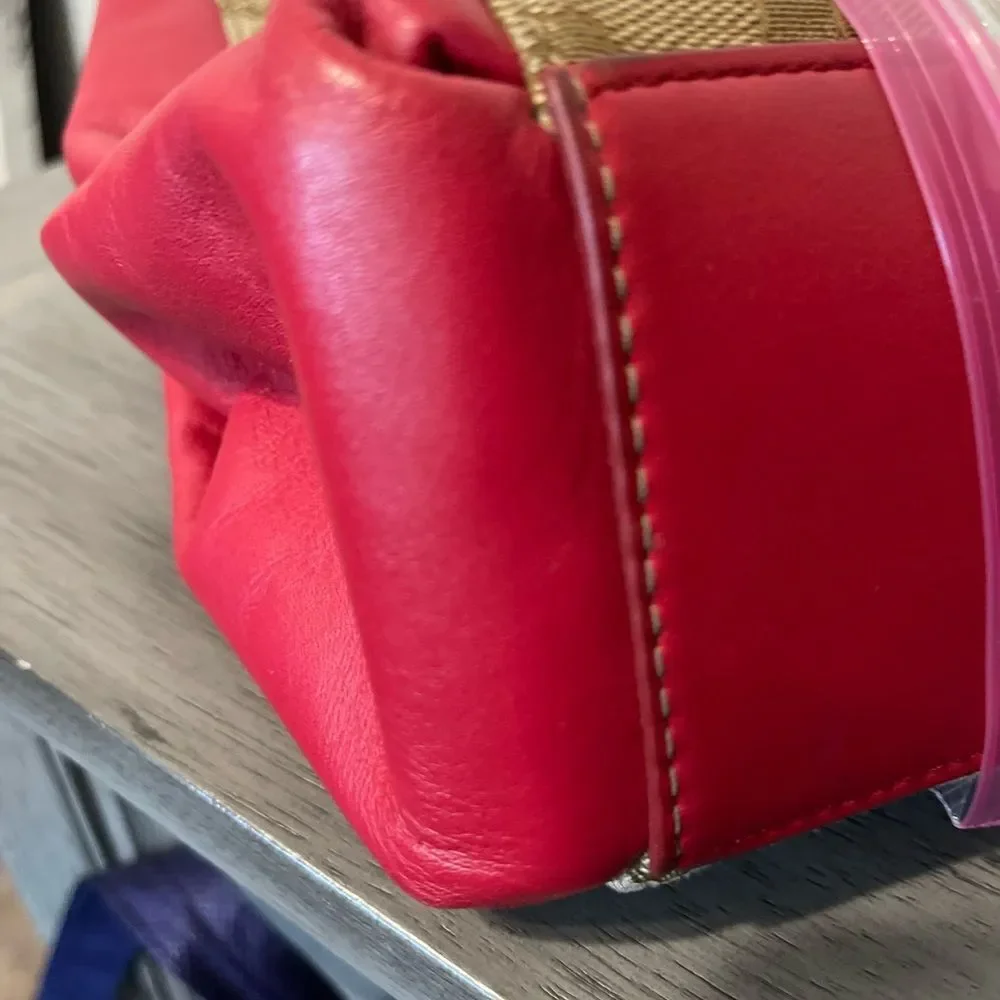 Coach Red and Tan Shoulder Bag with Signature Monogram
